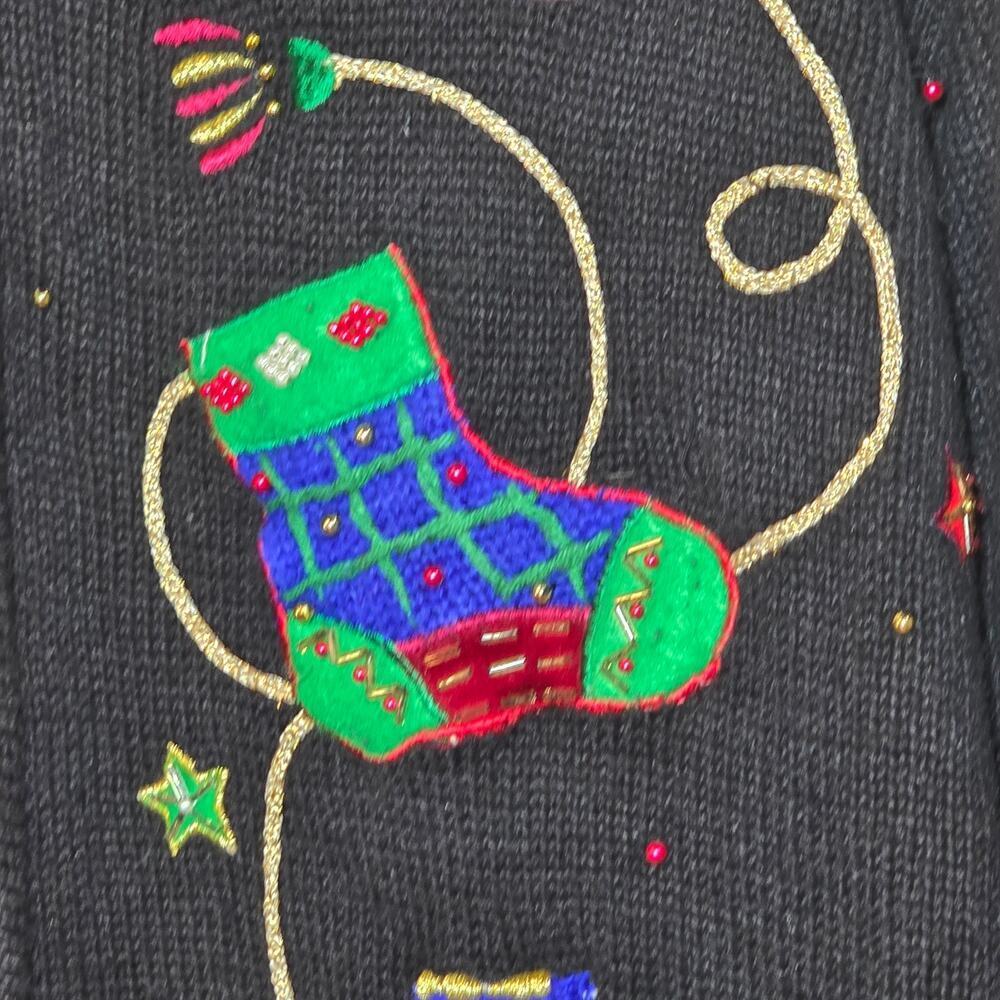 Hampshire Studio Vintage Holiday Sweater Zip Front Faux Fur Womens Size Large - Picture 7 of 13